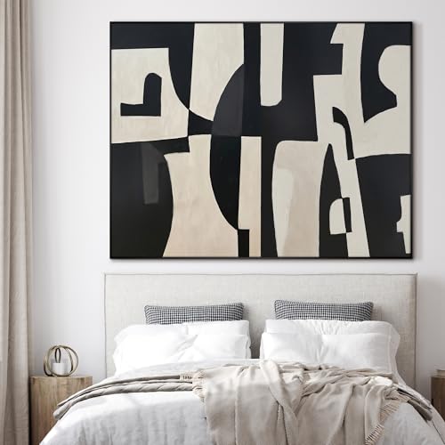 36"x46" Extra Large Framed Wall Art Black and White Abstract Geometric Design