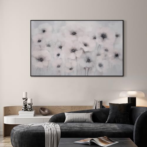 30"x60" Extra Large Framed Wall Art Soft White Poppies Watercolor Floral