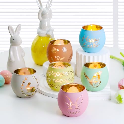 Easter Table Decorations 6PCS Glass Votive Tealight Candle Holders (6 Count)