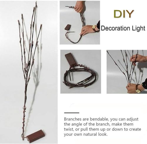 4 Pack LED Branch Light Battery Operated Lighted Branch Vase Filler Willow Tree Artificial Little Twig Power Brown 30 Inch 20 LED for Home Romantic Decoration (4 Count)