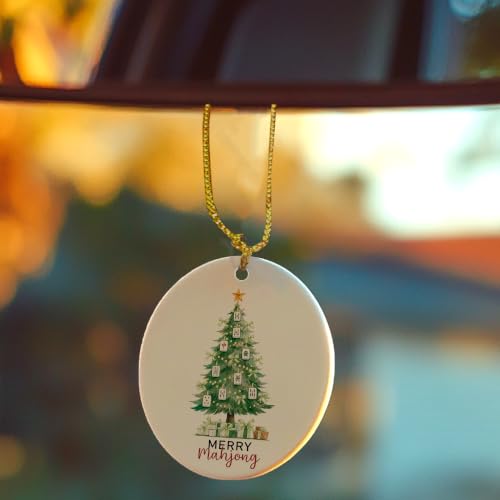 Green Ribbon Mahjong Christmas Tree Ceramic Ornament Gifts