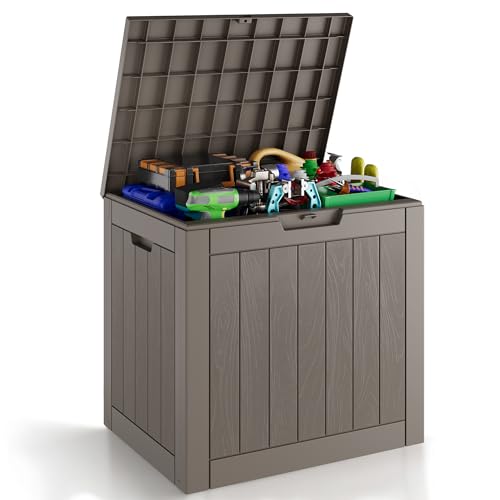 Deck Box 32 Gallon Resin Indoor and Outdoor Storage Boxes Waterproof for Garden Tools