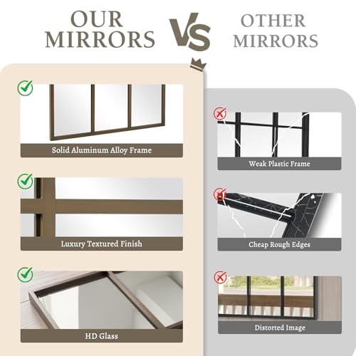 Windowpane Mirrors Full Length 65"x24" Wall Mounted Bronze Art Pane Mirror Farmhouse Decorative Floor Mirrors Leaning Hanging Wall Mirror for Bedroom Living Room Entrance