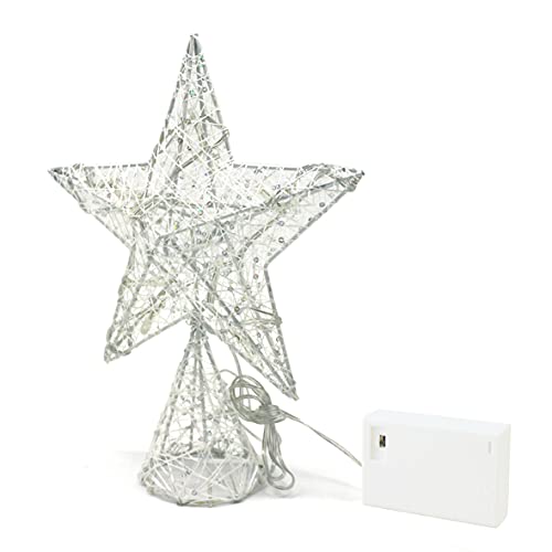 White Tree Top Star with Warm White LED Lights and Timer for Christmas Ornaments and Holiday Seasonal Décor