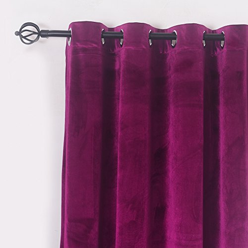 Super Soft Luxury Velvet Fushcia Room Darkening Blackout Curtain Panel Drapes Drapery 52 inch Wide by 108 inch Length with Grommet Fushcia