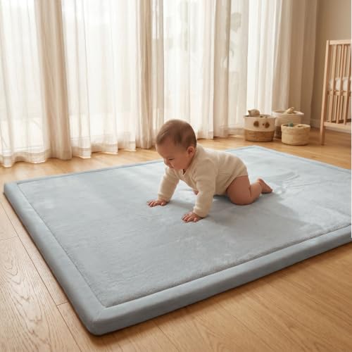 Baby Play Mat for Floor 1.3" Thick Memory Foam Play Mat 79"×118" Tummy Time Crawling with Non