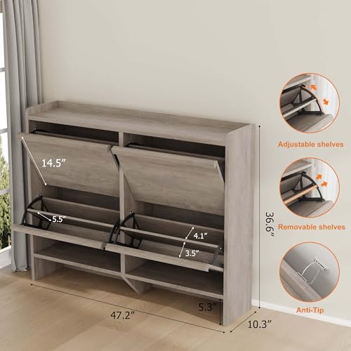 Shoe Cabinet with 4 Flip Drawers