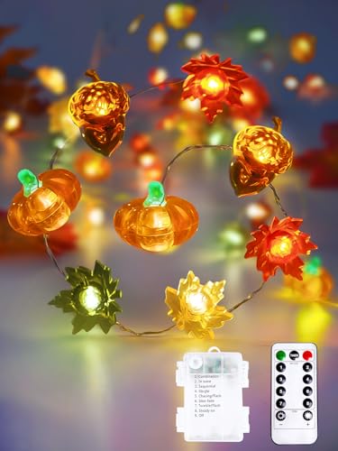 Fall Decor 3D Pumpkin Acorn Maple Leaf Fairy Lights Battery Operated Remote