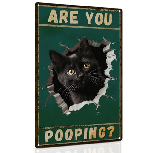 Black Cat Are You Pooping Metal Tin Sign Vintage Bathroom Decor 8x12"