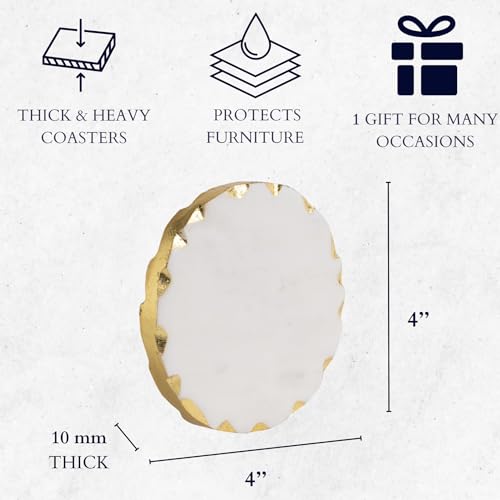 Set of 6 Real Marble Coasters with Golden Borders (25 Count)