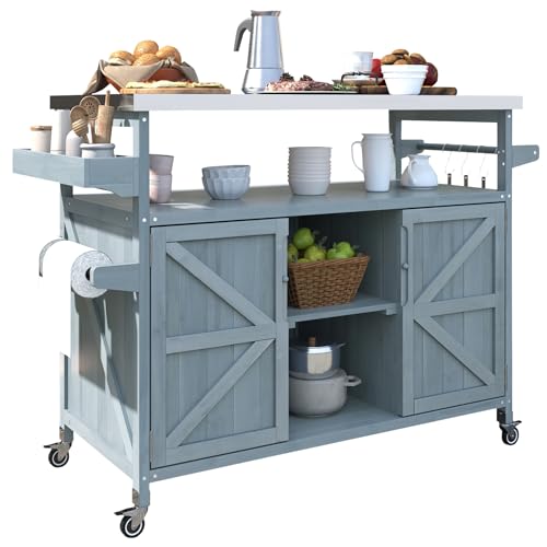 50.25" Outdoor Kitchen Island with Rolling Bar Cart & Storage Cabinet