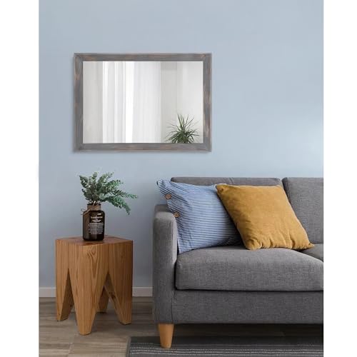 Wooden Mirror Rectangle Rustic Mirrors for Wall Decorative for Bedroom Bathroom Living Room Entryway Hanging Home Decor 20"x16"