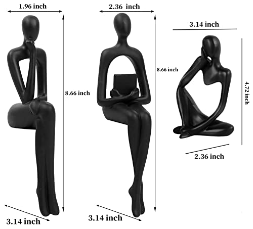 Abstract Black Reading Thinker Statue for Book Shelf Office (3 Count)