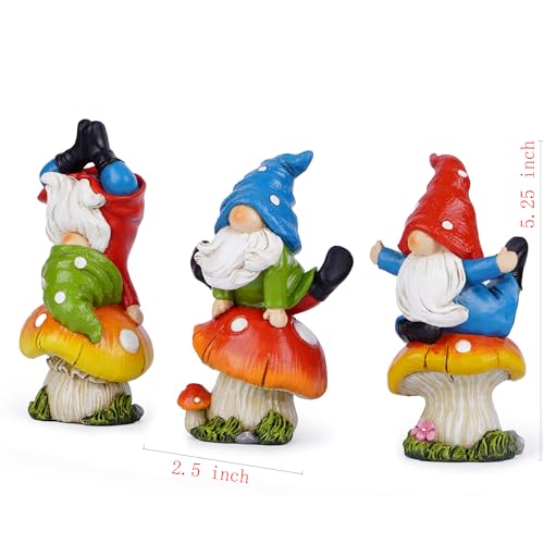 3 PCS Spring Yoga Mushroom Gnomes Decoration Summer Elf Figurines Gifts for Home Spring Lively Garden Statues Decor for Outdoor (3 Count)