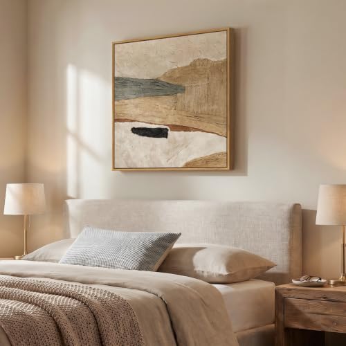 Framed Neutral Organic Abstract Canvas Wall Art for Dining Room