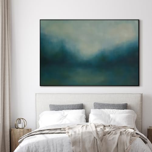 46"x72" Extra Large Framed Wall Art Misty Blue Landscape Abstract Ocean and Sky Illustration for Home Living Room Bedroom Decor