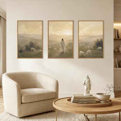 Vintage Jesus Lamb Framed Canvas Wall Art