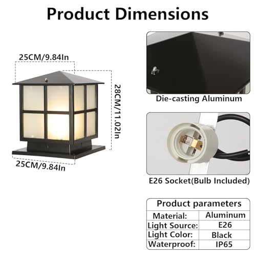 9.84In Pillar Lights Outdoor Post Caps Lights