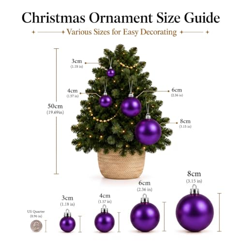 24ct Purple Christmas Ball Ornaments for Tree Decorations (24 Count)