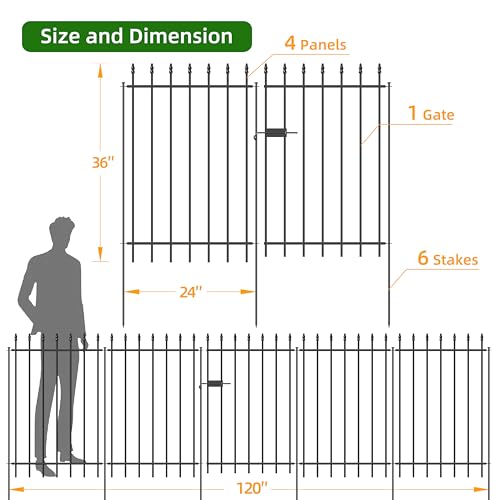Decorative Metal Garden Fence with Gate 36" x 10'