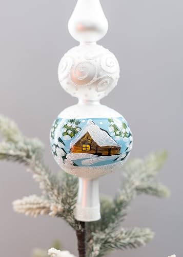 15 Inch Silver Spitz Glass Christmas Tree Topper Mouth Blown by Polish Artisans and Hand Decorated with Gold and Silver Embellishments Made in Poland
