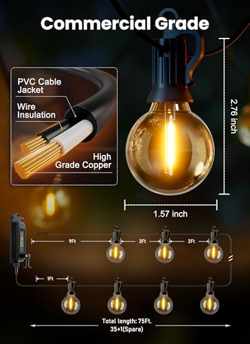 75FT 36LED Solar String Lights Outdoor with Remote & USB Port (75 Foot)