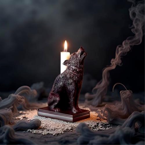 Gothic Black Wolf Candle Holder Statue