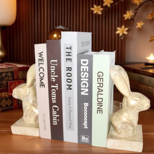 Unique Gold Rabbit Decorative Bookends for Home Office Shelves Decor (2 Count)