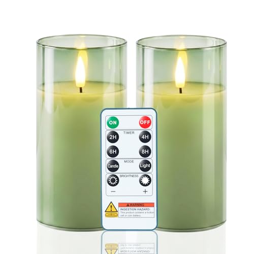 Sage Green Glass Flameless Candles (2 Count)