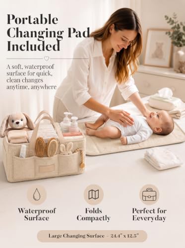 Baby Diaper Caddy Organizer with Waterproof Changing Pad