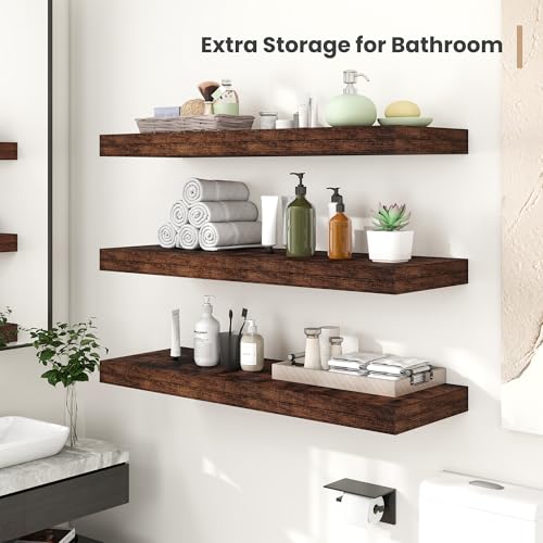 12 x 12 Deep Floating Shelves Wall Mounted Set of 2 Rustic Brown (2 Count)