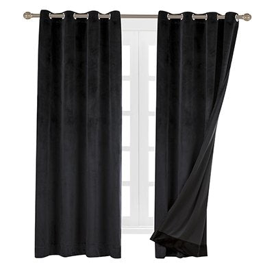 Luxury Velvet Blackout Curtains Panels with Grommet Draperies Eyelet 52Wx72L Inch Black