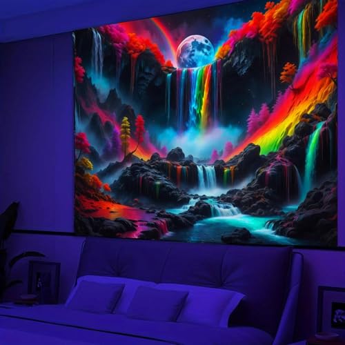 Blacklight Waterfall Planet Tapestry
