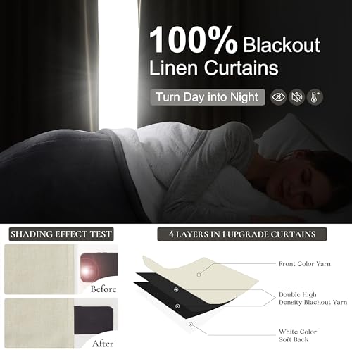 Room Darkening Cream Linen Curtains 92 Inches Long for Living Room (2 Count)