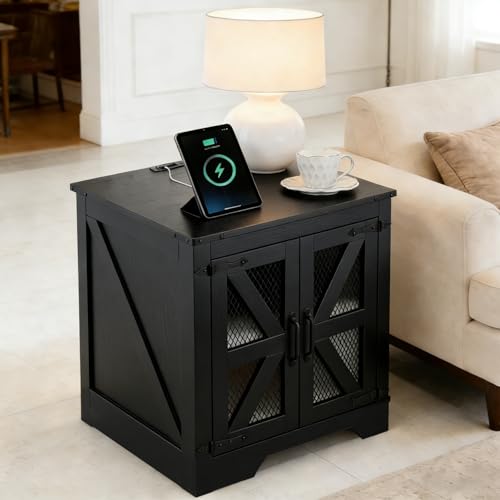 Farmhouse End Table Set with Charging Station