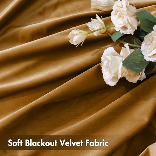 Golden Brown Blackout Velvet Curtains Drapes 90 Inch Long 52"x90" (2 Count)