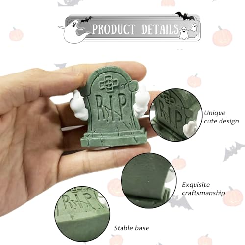 Halloween Graveyard Tombstone Statue Middle Finger Gestures Figurines Halloween Desk Ornaments Designs Spooky Mini Sculpture for Home and Office Holiday Party Decorations