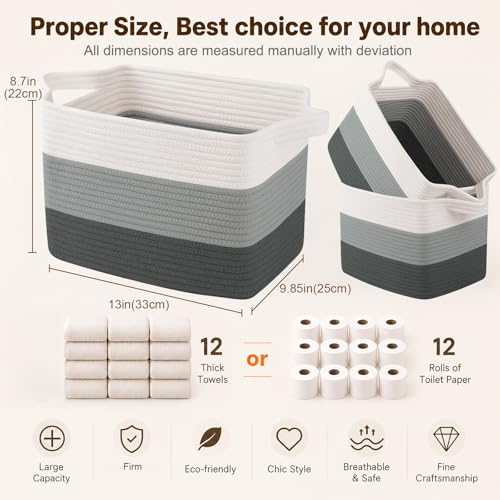 Cotton Rope Storage Baskets for Organizing Dark Gray 3