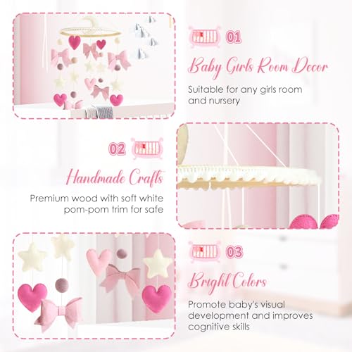 Baby Mobile for Crib Pink Bow Baby Crib Mobile for Girls