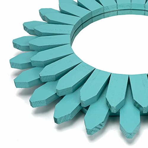 Beach Wall Decor Mirror 21 inch Wood Coastal Wall Decor Sunburst Boho Home Decor Room Decor for Bedroom Living Room Entryway Cyan