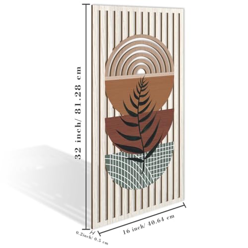 Large Boho Wood Wall Art 16x32 Inch Mid Century Modern Bohemian Wooden Wall Decor Brown Minimalist Geometric Plant Decor for Bedroom Living Room Dining Room Set of 3 (3 Count)
