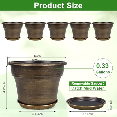 Plant Planters Pots Set of 6 Pack 6 Inch (6 Count)