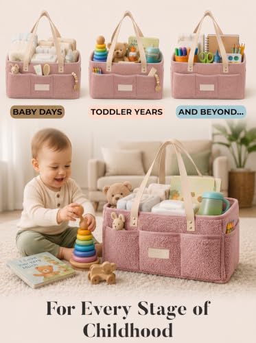 Baby Diaper Caddy Organizer with Waterproof Changing Pad