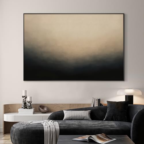 46"x72" Extra Large Framed Wall Art Soft Cream and Dark Abstract Landscape Illustration for Home Living Room Bedroom Decor