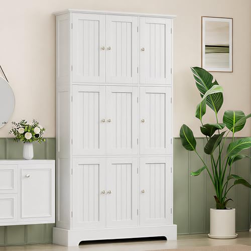 63.2" Tall Bathroom Storage Cabinet with 9 Doors