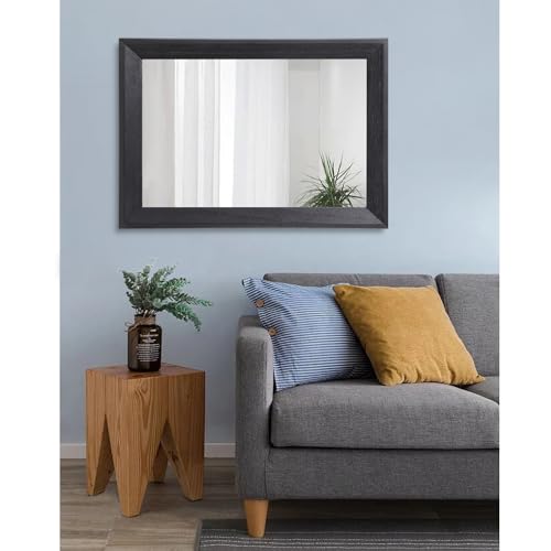 Black Mirrors for Wall Rectangle Wood Framed Large 28"x20" Decorative Wall Mirror for Bedroom Bathroom Living Room Dressing Room Entryway