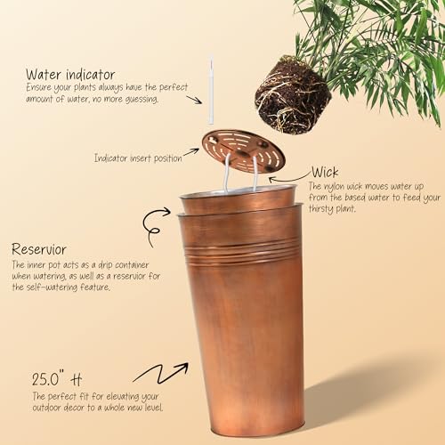 25'' Tall Galvanized Steel Planter Pot with Water Level Indicator (2 Count)