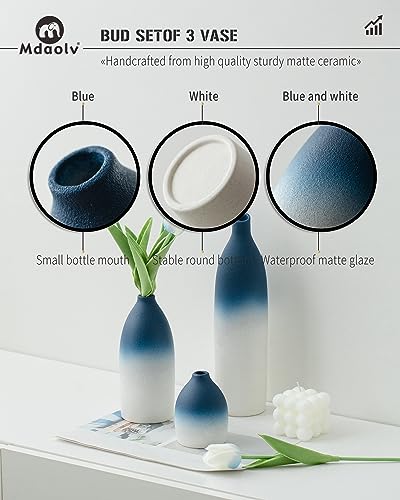 Blue and White Vase Set Navy Blue Decor Coastal Decor Vases for Kitchen Island Living Room Office Table Fireplace Mantle Decorations & Bathroom Shelf Decor Centerpiece Table Decorations Ceramic (3 Count)