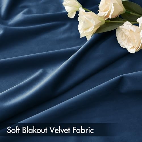 Navy Blue Blackout Velvet Curtains Drapes 96 Inch Long 52"x96" (2 Count)