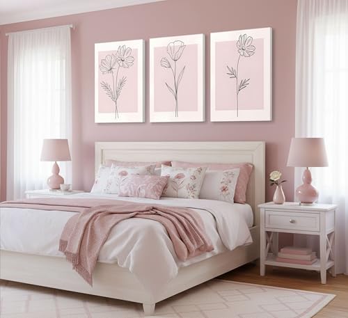 3 Pcs Minimalism Pink Floral Botanical Canvas Wall Art 16x24in (3 Count)